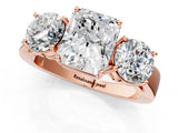 Rose gold Three-Stone Radiant Cut Diamond Ring with Round Side Stones, Classic Band, and Four-Prong Setting_4