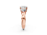 Rose gold Three-Stone Radiant Cut Diamond Ring with Round Side Stones, Classic Band, and Four-Prong Setting_5