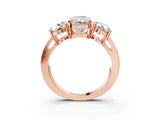 Rose gold Three-Stone Radiant Cut Diamond Ring with Round Side Stones, Classic Band, and Four-Prong Setting_6