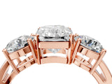 Rose gold Three-Stone Radiant Cut Diamond Ring with Round Side Stones, Classic Band, and Four-Prong Setting_7