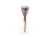 Rose gold Three-Stone Radiant Cut Diamond Ring with Round with Aquamarine side stone Pavé Band and Prong Setting_2