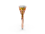 Rose gold Three-Stone Radiant Cut Diamond Ring with Round with Citrine side stone Pavé Band and Prong Setting_2