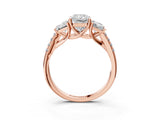 Rose gold Three-Stone Radiant Cut Diamond Ring with Round with Moissanite side stone Pavé Band and Prong Setting_3