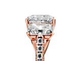 Rose gold Three-Stone Radiant Cut Diamond Ring with Round with Moissanite side stone Pavé Band and Prong Setting_5
