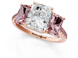 Rose gold Three-Stone Radiant Cut Diamond Ring with Round with Morganite side stone Pavé Band and Prong Setting_1