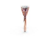Rose gold Three-Stone Radiant Cut Diamond Ring with Round with Morganite side stone Pavé Band and Prong Setting_2