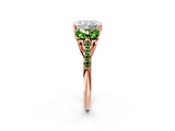 Rose gold Three-Stone Radiant Cut Diamond Ring with Round with Peridot side stone Pavé Band and Prong Setting_2