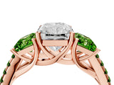 Rose gold Three-Stone Radiant Cut Diamond Ring with Round with Peridot side stone Pavé Band and Prong Setting_4