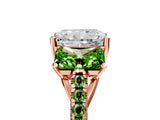 Rose gold Three-Stone Radiant Cut Diamond Ring with Round with Peridot side stone Pavé Band and Prong Setting_5