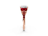 Rose gold Three-Stone Radiant Cut Diamond Ring with Round with Ruby side stone Pavé Band and Prong Setting_2
