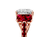 Rose gold Three-Stone Radiant Cut Diamond Ring with Round with Ruby side stone Pavé Band and Prong Setting_5