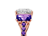 Rose gold Three-Stone Radiant Cut Diamond Ring with Round with Tanzanite side stone Pavé Band and Prong Setting_5
