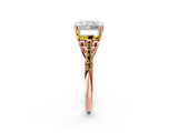 Rose gold Three-Stone Radiant Cut Diamond Ring with Round with Yellow Sapphire side stone Pavé Band and Prong Setting_2