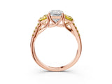 Rose gold Three-Stone Radiant Cut Diamond Ring with Round with Yellow Sapphire side stone Pavé Band and Prong Setting_3