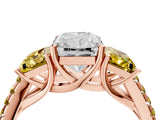 Rose gold Three-Stone Radiant Cut Diamond Ring with Round with Yellow Sapphire side stone Pavé Band and Prong Setting_4