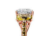 Rose gold Three-Stone Radiant Cut Diamond Ring with Round with Yellow Sapphire side stone Pavé Band and Prong Setting_5