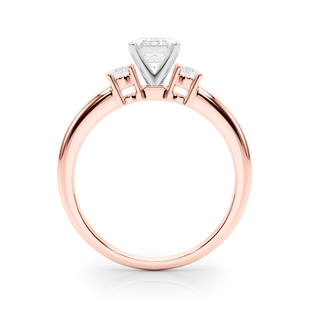 Rose gold Three-Stone Radiant Cut Diamond Solitaire with Prong Setting and Classic Band 1