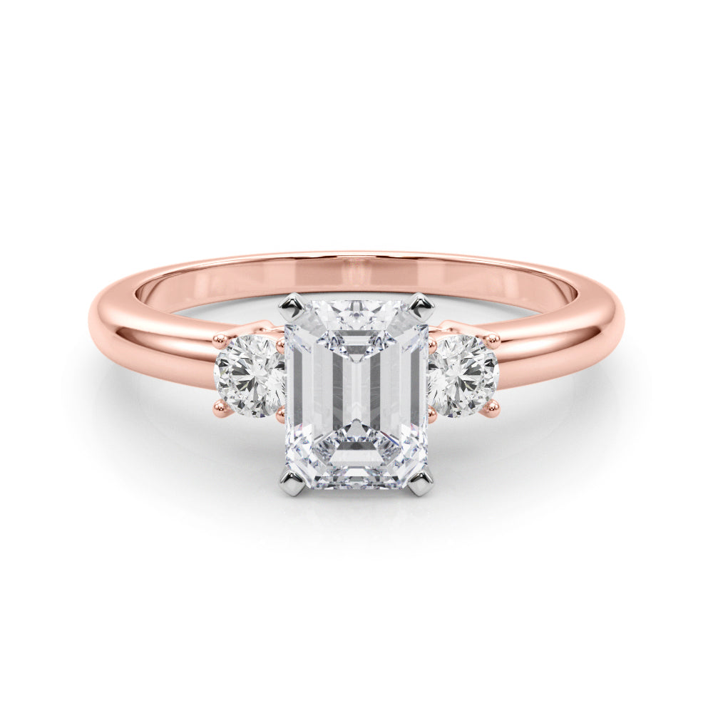 Rose gold Three-Stone Radiant Cut Diamond Solitaire with Prong Setting and Classic Band
