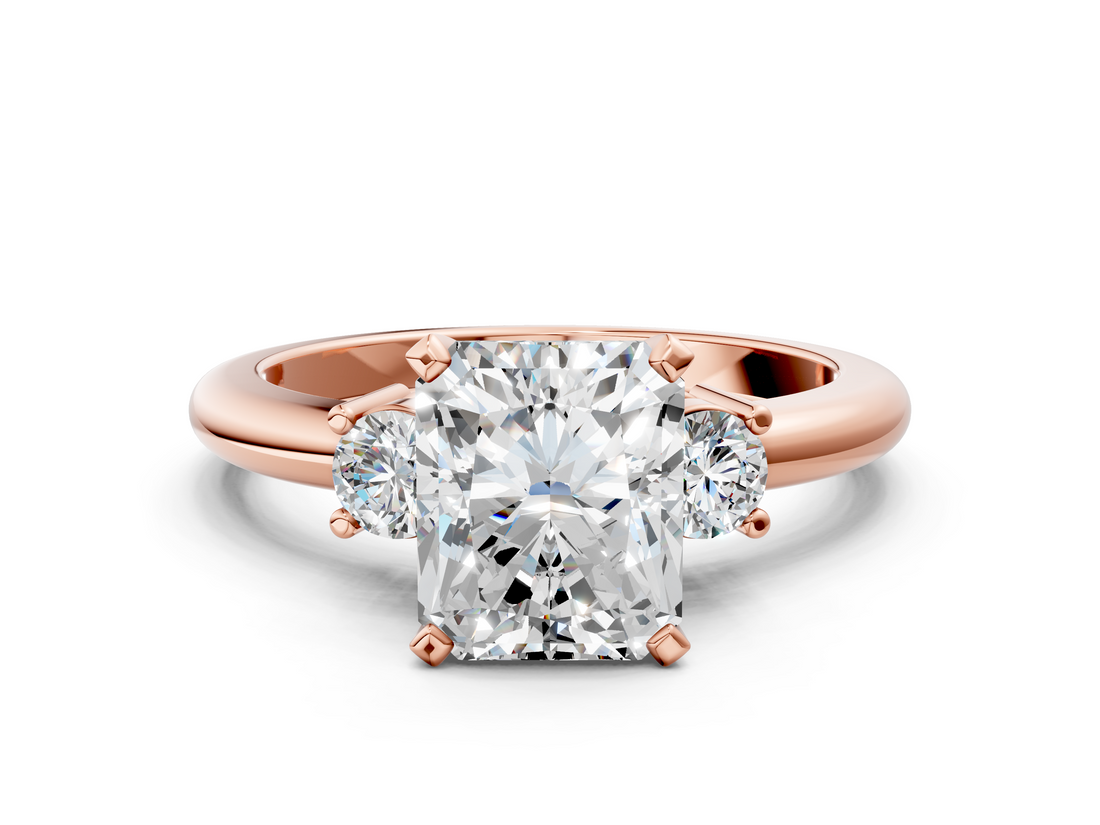 Rose gold Three-Stone Radiant Cut Diamond Solitaire with Prong Setting and Classic Band_62