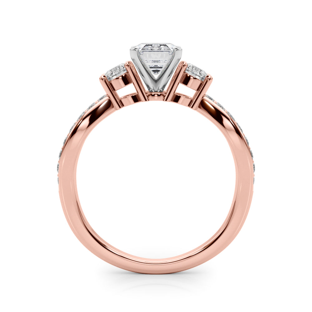 Rose gold Three-Stone Radiant Cut Diamond Twist Band with Prong Setting 1