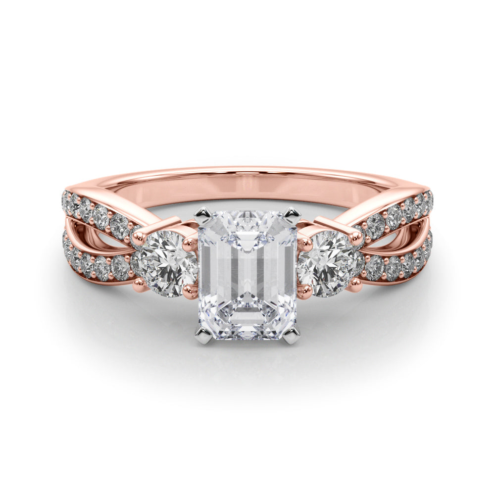 Rose gold Three-Stone Radiant Cut Diamond Twist Band with Prong Setting
