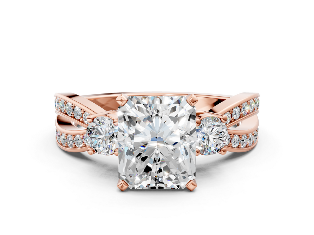 Rose gold Three-Stone Radiant Cut Diamond Twist Band with Prong Setting_51