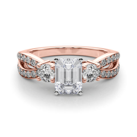 Rose gold Three-Stone Radiant Cut Diamond Twist Band with Prong Setting