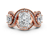 Rose gold Three-Stone Radiant Cut Diamond Wave Pave Band with Prong Setting_15