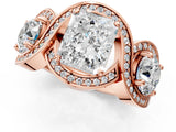 Rose gold Three-Stone Radiant Cut Diamond Wave Pave Band with Prong Setting_16