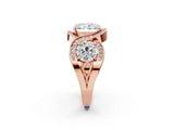 Rose gold Three-Stone Radiant Cut Diamond Wave Pave Band with Prong Setting_17