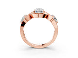 Rose gold Three-Stone Radiant Cut Diamond Wave Pave Band with Prong Setting_18