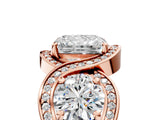 Rose gold Three-Stone Radiant Cut Diamond Wave Pave Band with Prong Setting_20