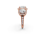 Rose gold Three-Stone Radiant Cut Halo Diamond Milgrain Band with Four-Prong Setting_5