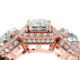 Rose gold Three-Stone Radiant Cut Halo Diamond Milgrain Band with Four-Prong Setting_7