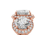 Rose gold Three-Stone Radiant Cut Halo Diamond Milgrain Band with Four-Prong Setting_8