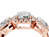 Rose gold Three-Stone Radiant Cut Halo Diamond Ring with Pave Band and Four-Prong Setting_7