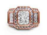 Rose gold Three-Stone Radiant Cut Halo Pavé Diamond Ring_3