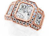 Rose gold Three-Stone Radiant Cut Halo Pavé Diamond Ring_4