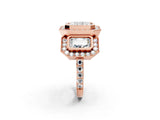 Rose gold Three-Stone Radiant Cut Halo Pavé Diamond Ring_5