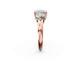 Rose gold Three-Stone Radiant Cut Solitaire Ring with Prong Setting on a Classic Band_113