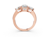 Rose gold Three-Stone Radiant Cut Solitaire Ring with Prong Setting on a Classic Band_114