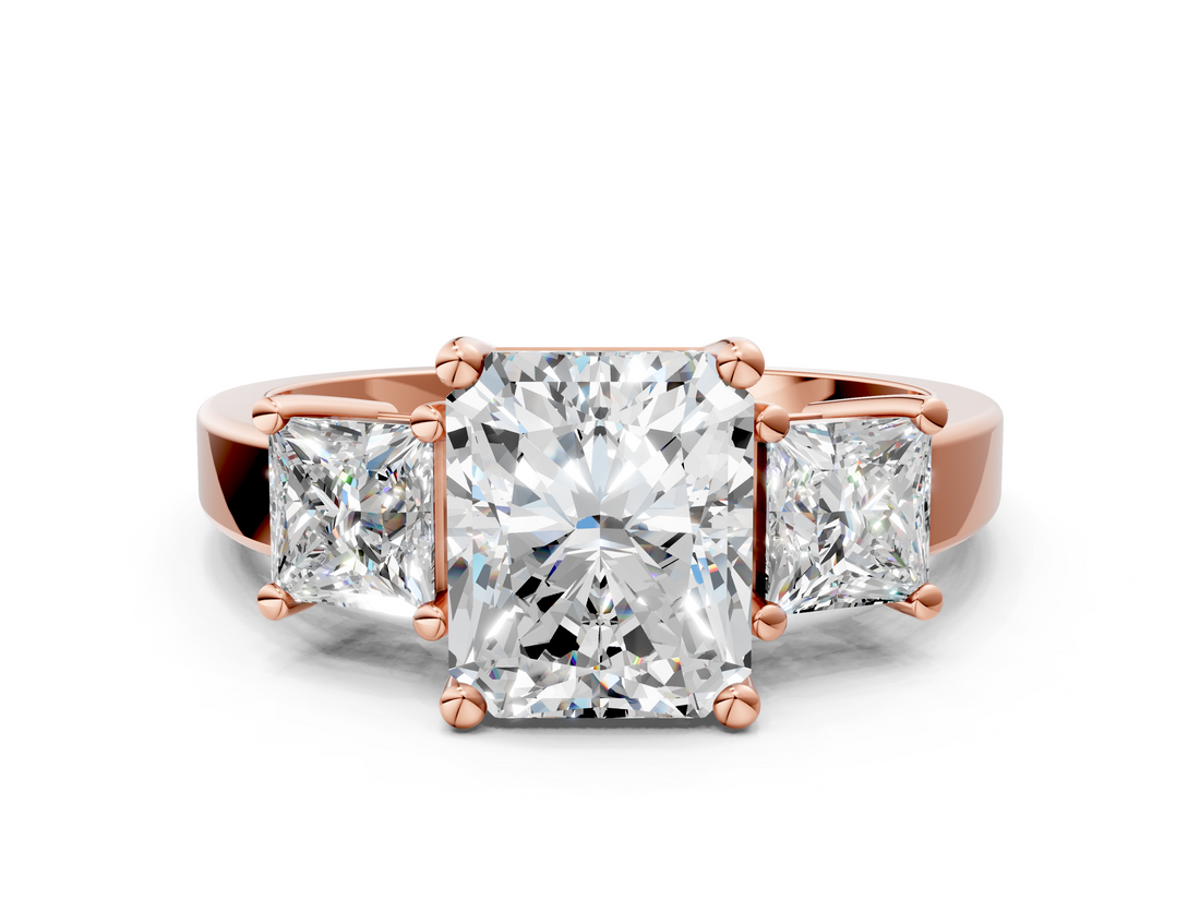 Rose gold Three-Stone Radiant Cut Solitaire Ring with Prong Setting_3