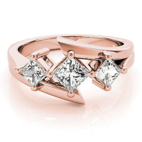 Rose gold Three-Stone Radiant Cut Tension Band Ring with Four-Prong Setting 2