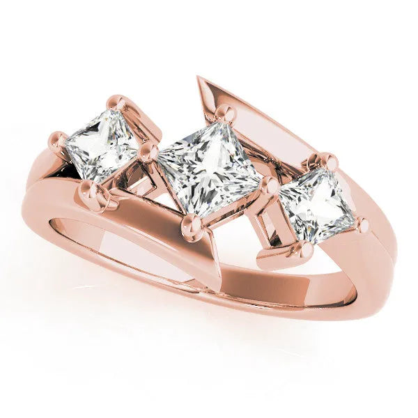 Rose gold Three-Stone Radiant Cut Tension Band Ring with Four-Prong Setting