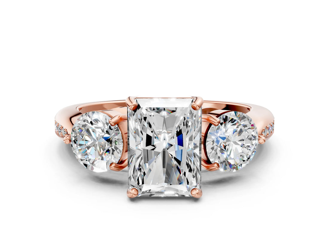 Rose gold Three-Stone Radiant Diamond Channel Set Engagement Ring with Prong Setting_15