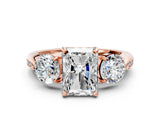 Rose gold Three-Stone Radiant Diamond Channel Set Engagement Ring with Prong Setting_15