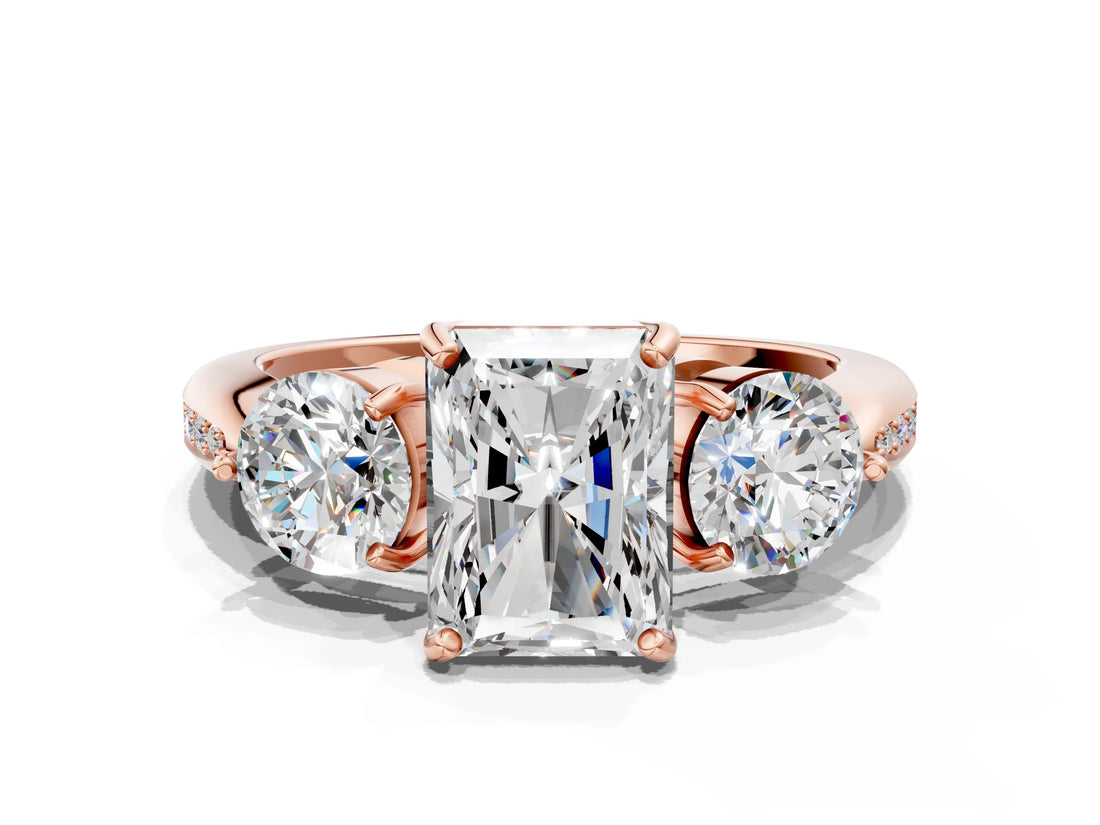Rose gold Three-Stone Radiant Diamond Channel Set Engagement Ring with Prong Setting_3