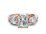 Rose gold Three-Stone Radiant Diamond Channel Set Engagement Ring with Prong Setting_3