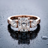 Rose gold Three-Stone Radiant Diamond Engagement Ring with Prong Setting on a Classic Band_6