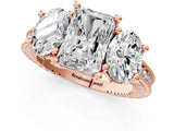 Rose gold Three-Stone Radiant Diamond Milgrain Pave Band with Prong Setting 1